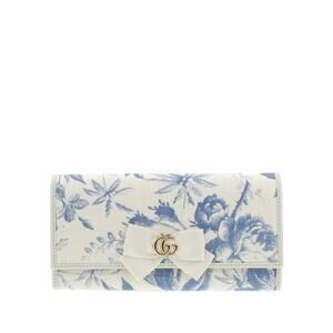 GUCCI GG Ribbon Continental Bi fold Long Wallet Herbarium Blue